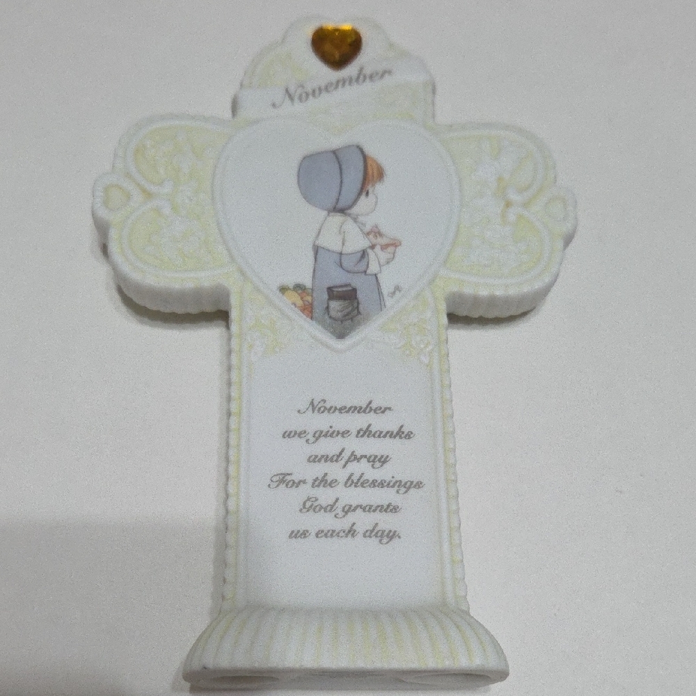 Precious Moments Cream and Gold Cross Figurine